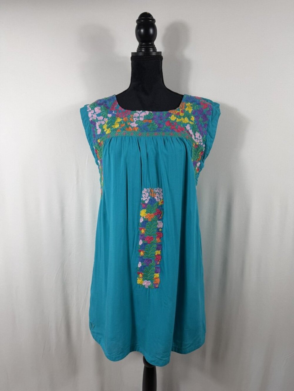 J.Marie Turquoise Embroidered Tunic Dress (Size M)